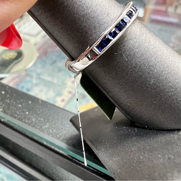 14k White Gold Sapphire 3/4 Way Band - Picture 7 of 7
